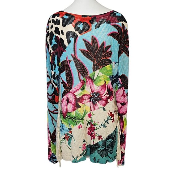 Desigual Womens V-Neck Floral, Loose Knit, Fringe Side, Embellished Top, Size XL - Picture 2 of 10